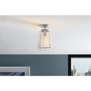 Desmond 7 in. 1-Light Modern Polished Nickel Semi Flush Mount Ceiling Light with Smoke Seeded Glass Shade