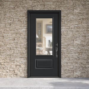 Performance Door System 36 in. x 80 in. 3/4-Lite Left-Hand Inswing Clear Black Smooth Fiberglass Prehung Front Door