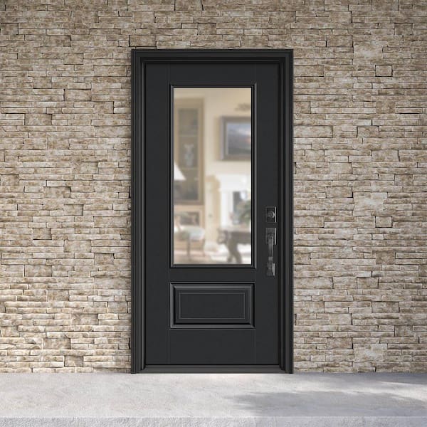Performance Door System 36 in. x 80 in. 3/4-Lite Left-Hand Inswing Clear Black Smooth Fiberglass Prehung Front Door