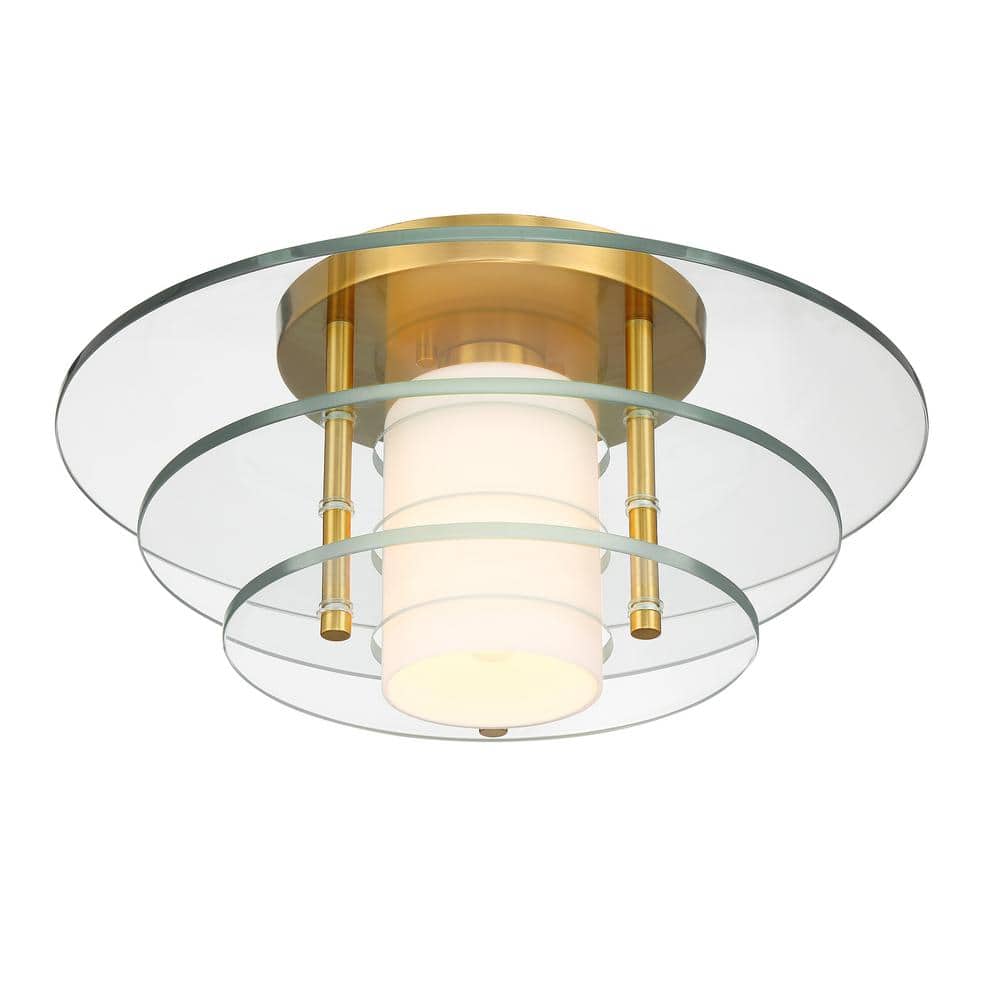 Warm Brass and Glass Art Deco Semi-Flush Mount Light