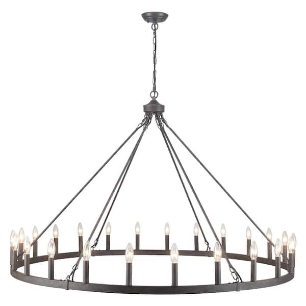 Yeraldine 24-Light Antique Distressed Brown Farmhouse Lagre Wagon Wheel Chandelier Vintage Candle Style Dimmable Fixture