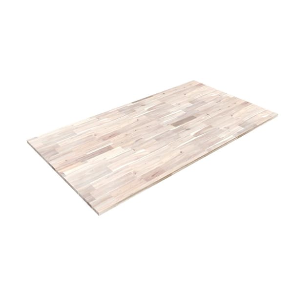 Interbuild 8 ft. L x 40 in. D, Acacia Butcher Block Countertop Island in Organic White with Square Edge