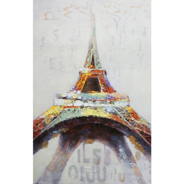 Unbranded 55 in. x 36 in. "Eiffel Tower In Color" Hand Painted Canvas Wall Art