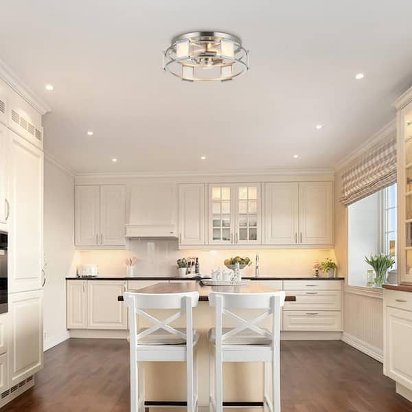 Modern 15 in. 3-Light Stain Nickel Flush Mount Ceiling Light