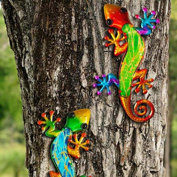 10 in. W x 15 in. H Multi-Colored Metal Outdoor Lizard 3D Wall