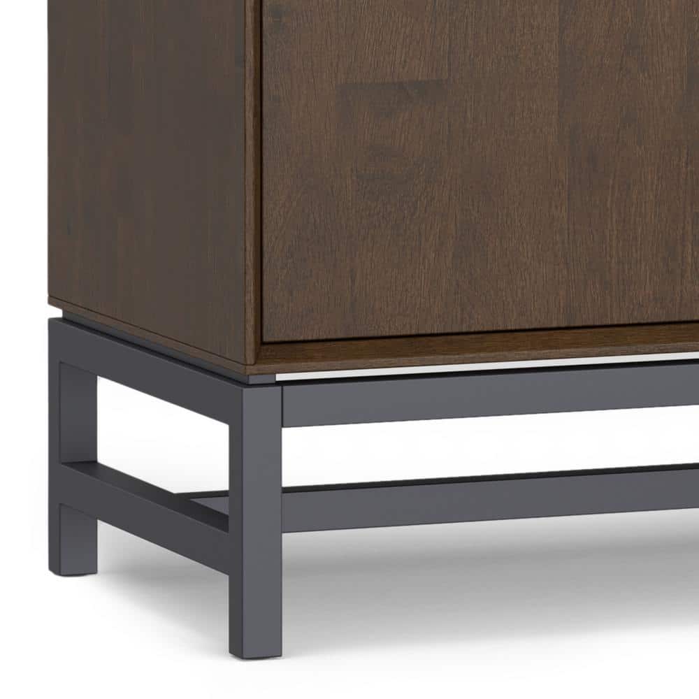 Walnut Brown Solid Hardwood and Metal 4-Door Sideboard Buffet