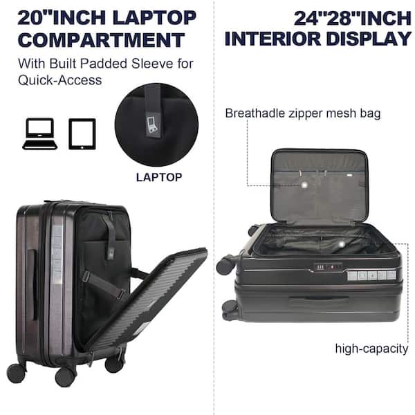 Adrinfly 3-Piece Gray Hard Shell Luggage Set with Front