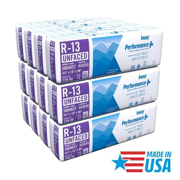 R13 Unfaced 16 in. x 96 in. Precut Fiberglass Insulation Batts, 2x4 Steel Frame, Class A Fire-Rated, USA Made (15-Bags)