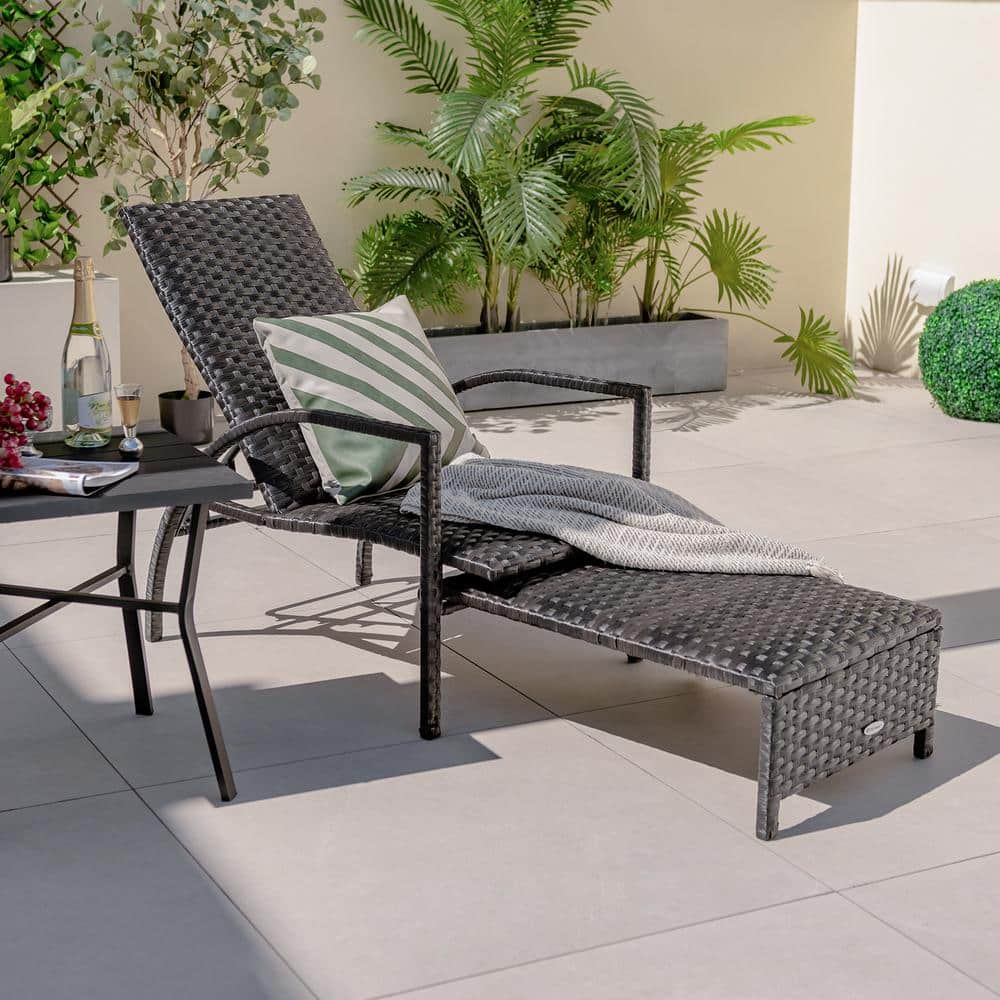 Mixed Brown PE Rattan Outdoor Chaise Lounge with Adjustable Backrest