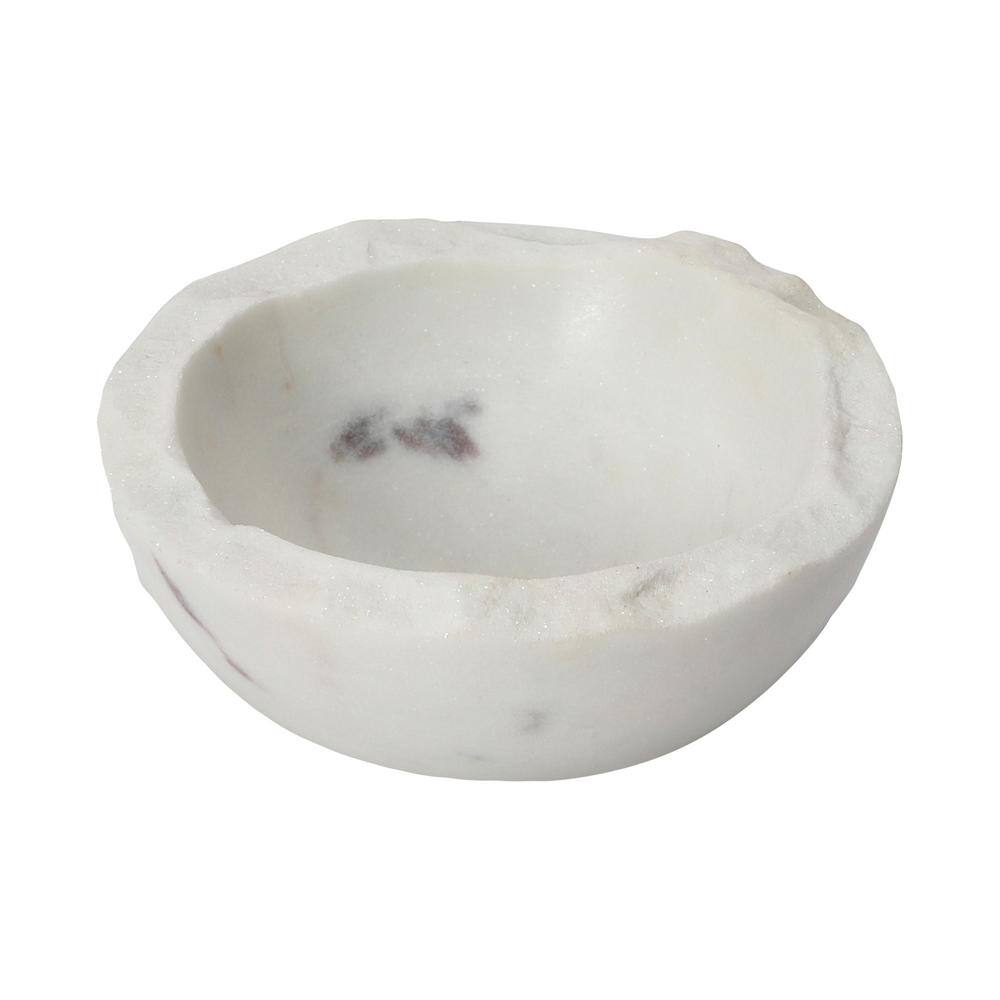 White Marble Round Serving Bowl with Raw Edge, 4-inch