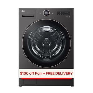 5.0 cu. ft. Stackable Smart Front Load Washer in Black Steel with AI Digital Dial, Steam and TurboWash360