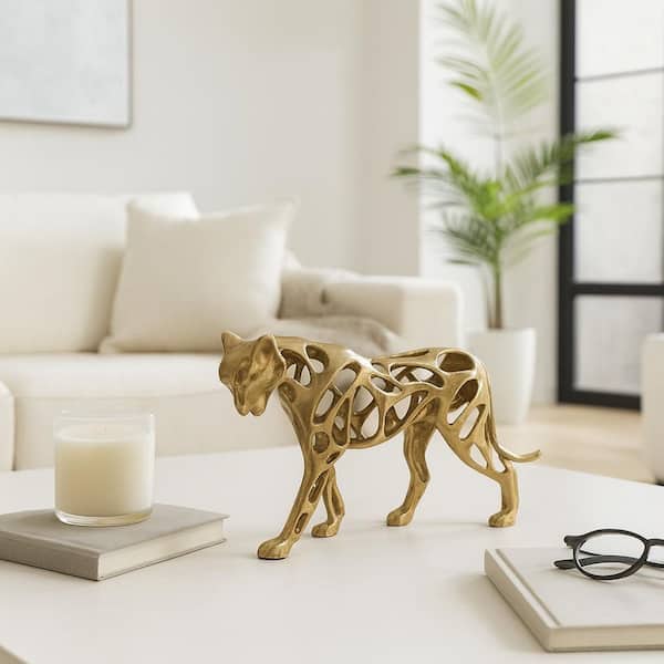 Liv & Skye Gold 14 in. x 8 in. Metal Lioness Figurine
