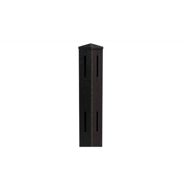 Natures Composites Composite 2-Rail Corner Post with Post Cap for Traditional Ranch Rail System (5 in. x 5 in. x 50 in. L) Raven (Black)