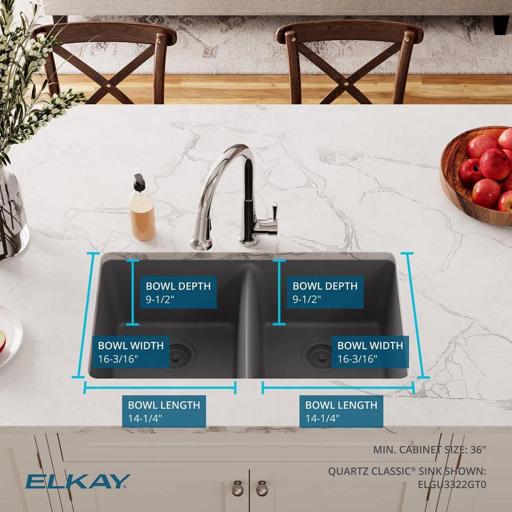 Graphite Double Bowl Undermount Quartz Kitchen Sink