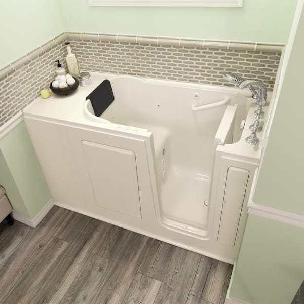 Gelcoat Premium Series 48 in. Right Hand Walk-In Whirlpool and Air Bathtub in Linen