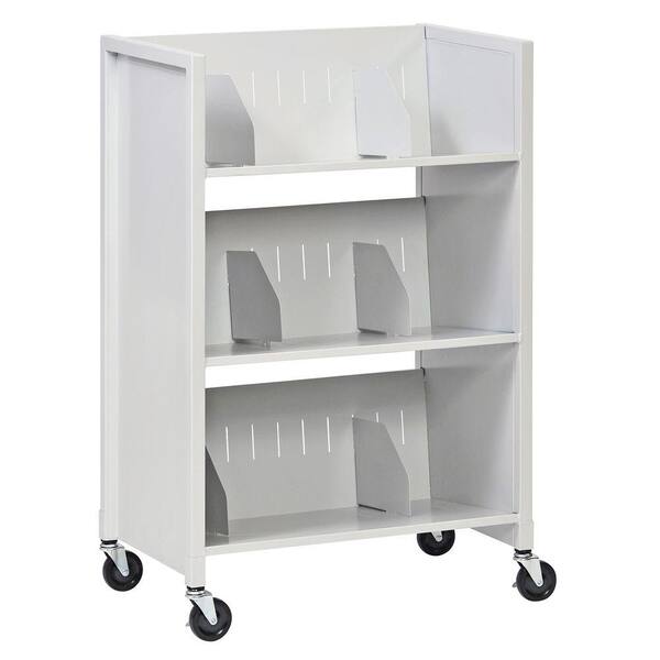 Buddy Products 38.75 in. Platinum Metal 3-shelf Cart Bookcase with Locking