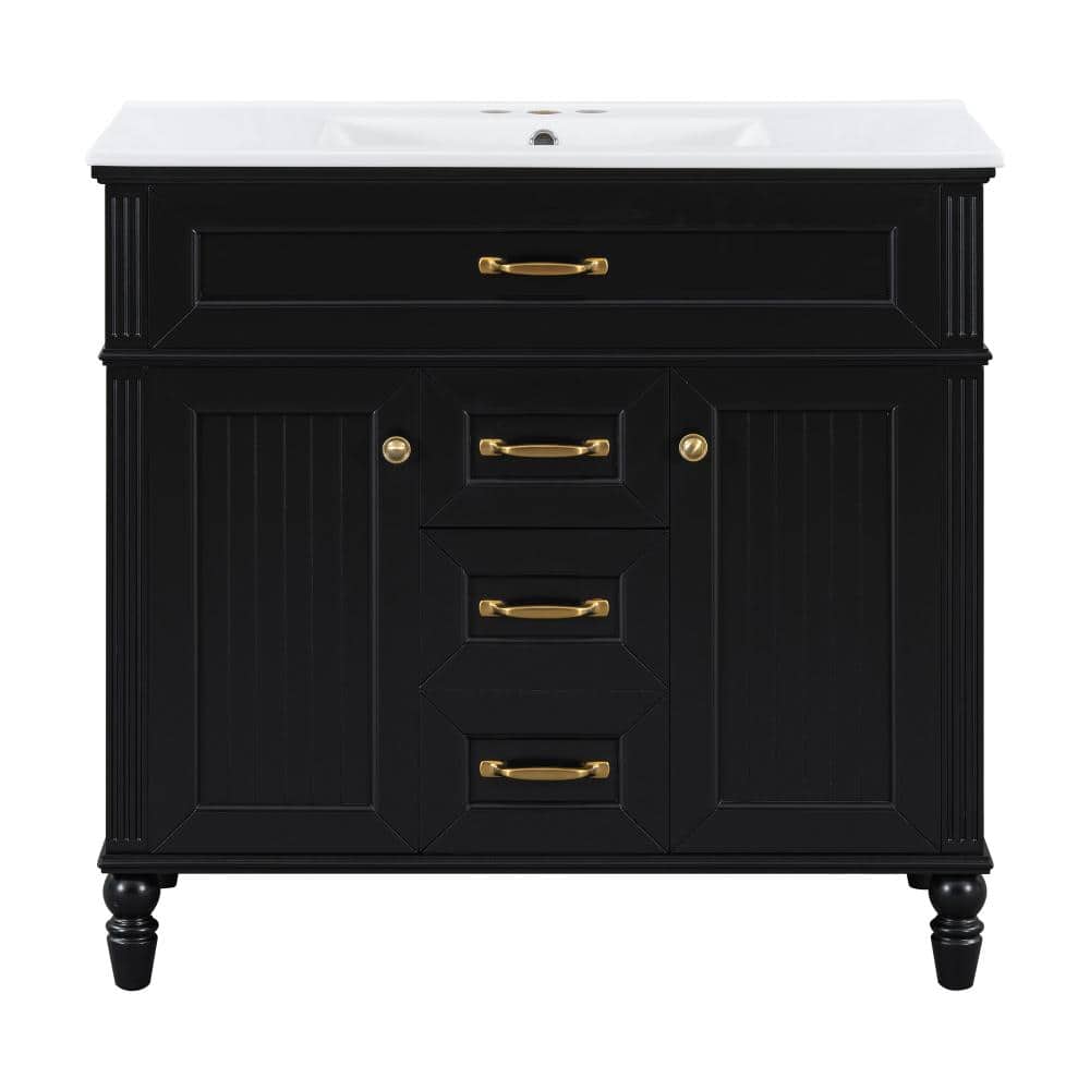 36 in. W Single Sink Freestanding Bath Vanity in Black with White Ceramic Top Unassembled price history on PriceWatchPro