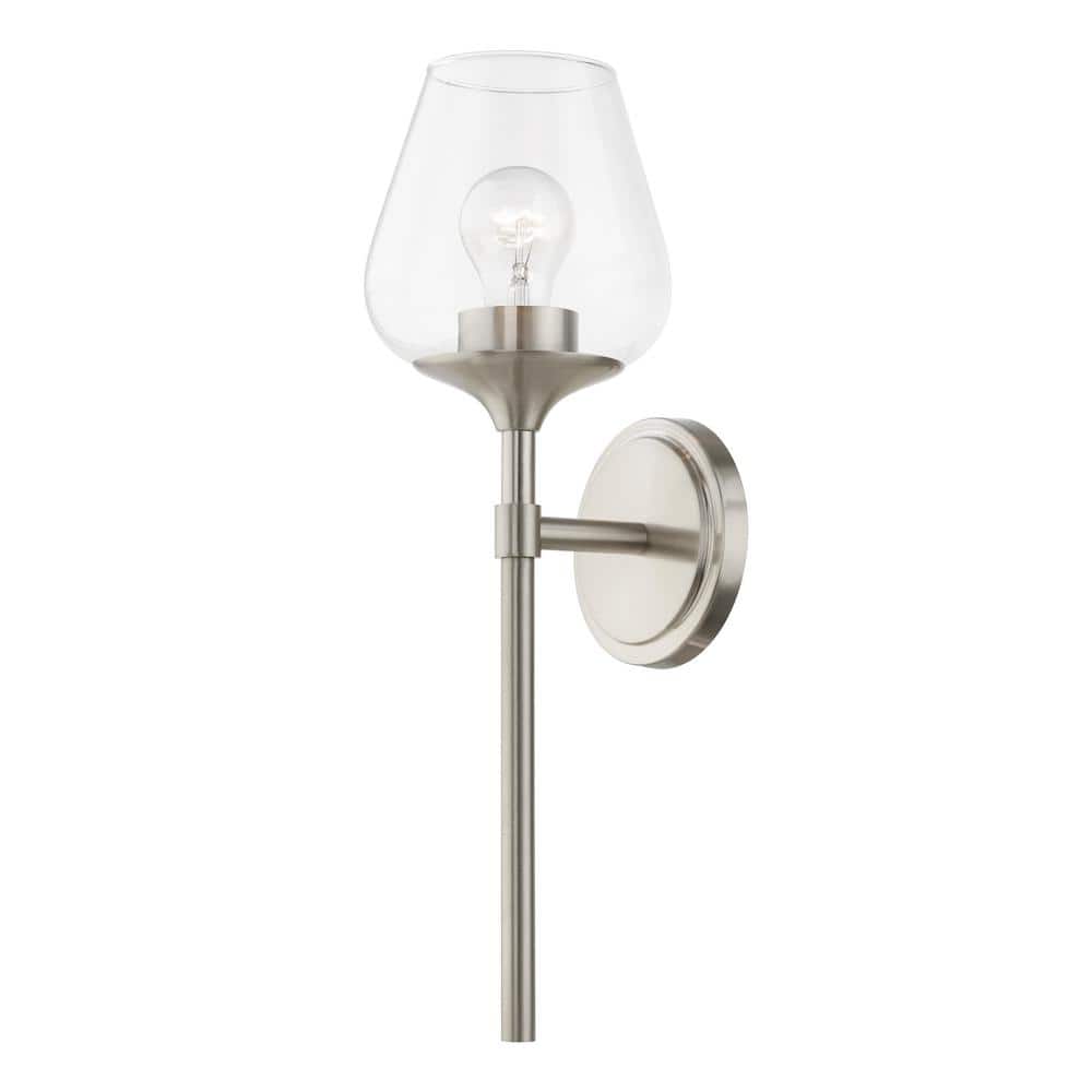 Brushed Nickel Vanity Sconce with Clear Glass Shade