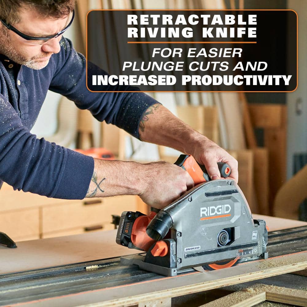 RIDGID 18V Brushless Cordless Track Saw Kit with 6.0 Ah Max Output Battery and Charger R48630KSB