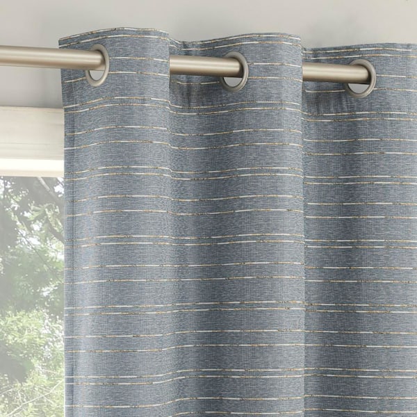 Dresden Slub Detail Magnetic Closure Denim Blue Polyester 37 in. W x 63 in. L Grommet 100% Blackout Curtain (Set of 2)