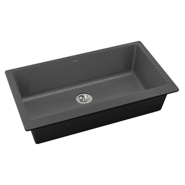 Quartz Luxe 35.875 in. Undermount Single Bowl Charcoal Quartz Kitchen Sink