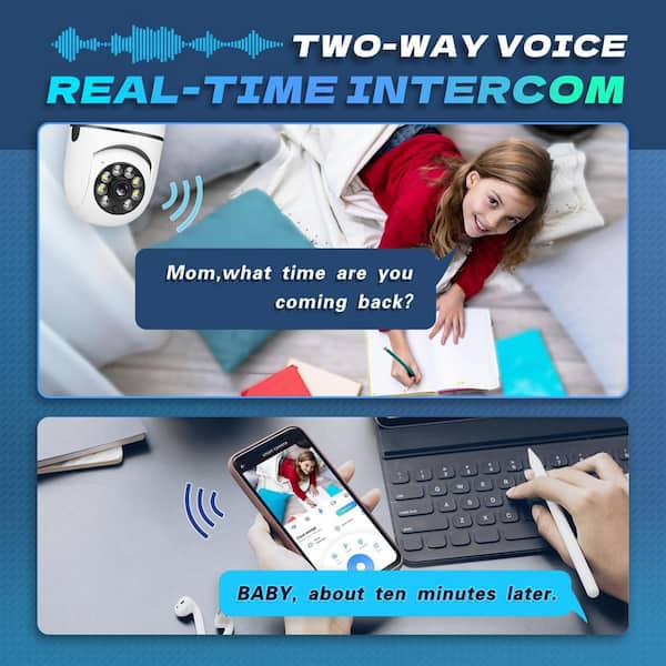Lukyamzn Wireless Indoor Plug-in WiFi Security Camera with Color Night Vision 2-Way Audio 2.45-5G 4MP Camera E27 Socket, White