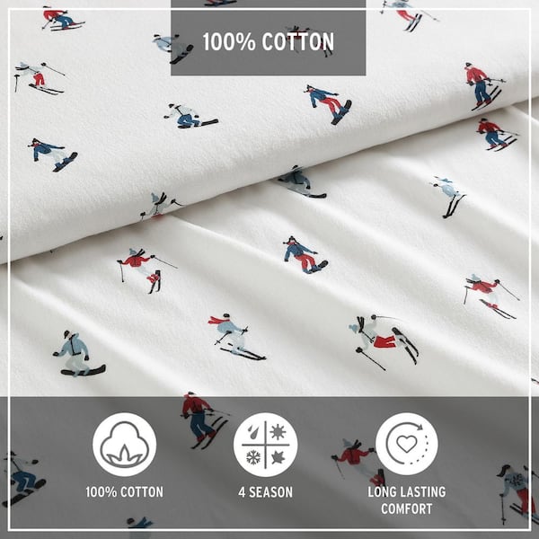 SNOW DAY Alpine outlets Skier Flannel Sheet Set - KING