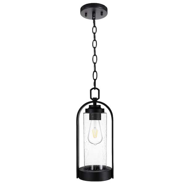 LamQee 15.7 in. 1-Light Black Outdoor Pendant Light Fixture with Seeded ...