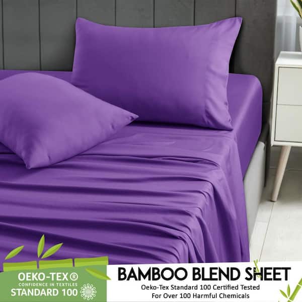LDC LUX DECOR COLLECTION 4-Piece Purple Solid Color Bamboo Blend