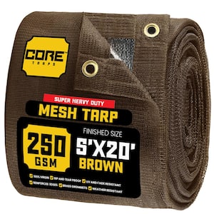 5 ft. X 20 ft.  Brown 250 GSM 7.5 oz. Heavy Duty Mesh Tarp, UV Resistant