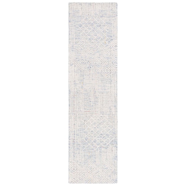 Metro 2 ft. x 9 ft. Blue/Ivory Geometric Marle Runner Rug