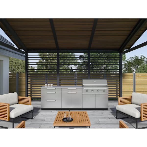 Outdoor Kitchen Stainless Steel 72in. W x 48.5in. H x 24in.D, 4-Piece Cabinet Set w/40in. Performance Natural Gas Grill