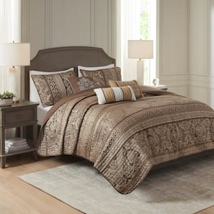 Venetian 6-Piece Brown/Gold Microfiber Full/Queen Quilt Set