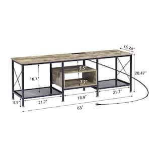 TV Stand with Power Outlets, Gray TV Console for 70 in. Industria Media Entertainment Center with Charging Station