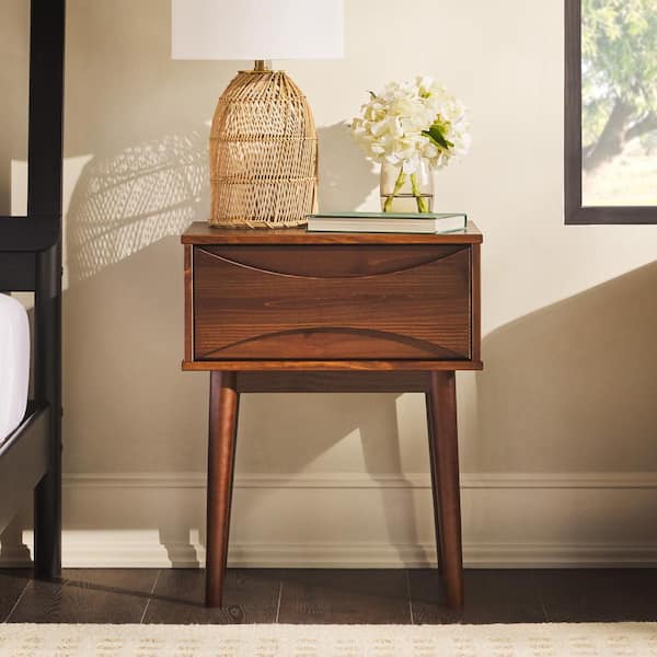 Walker Edison Furniture Company Walnut 1-Drawer Solid Wood Mid-Century Modern Curve Nightstand (Set of 2)