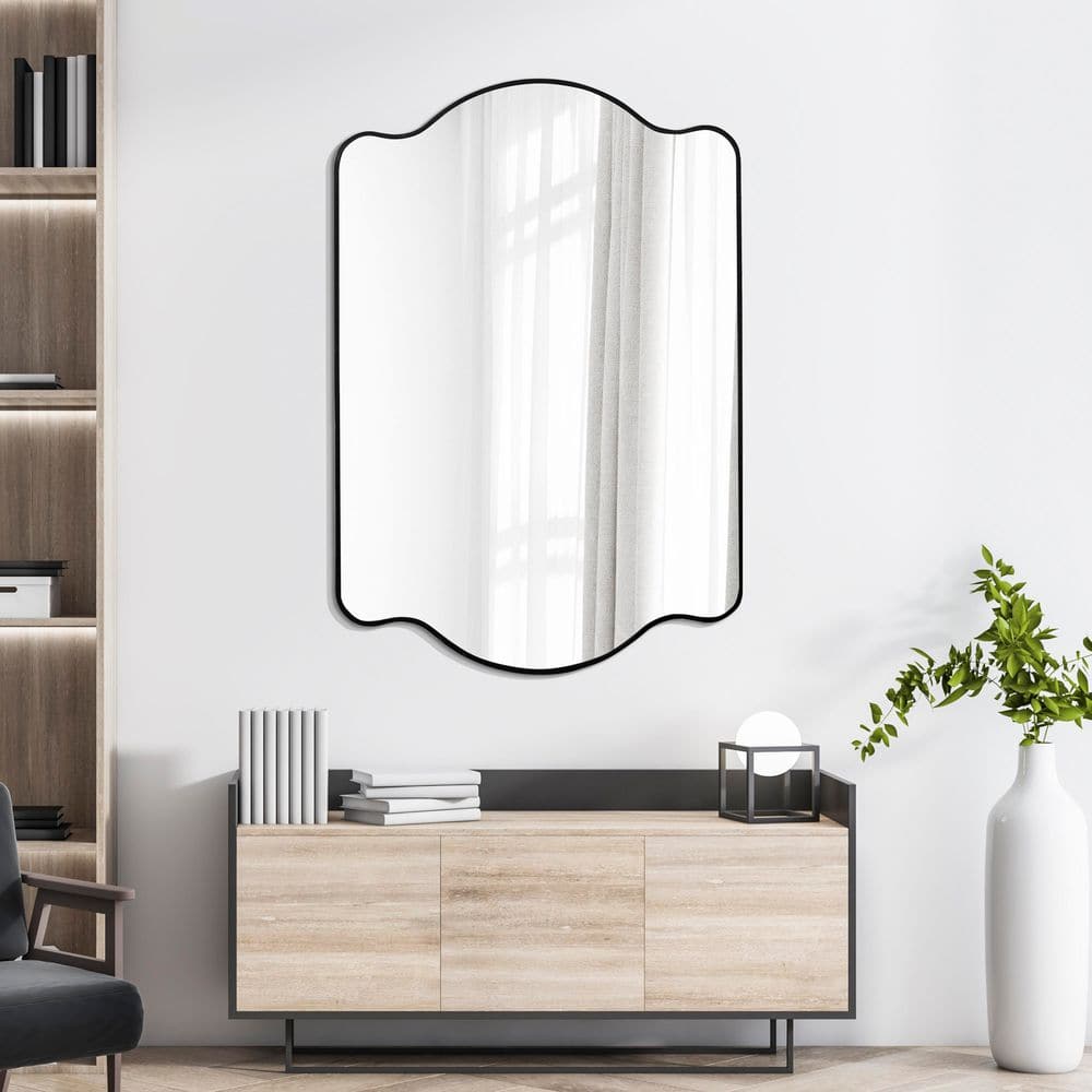 Viona 24"x36" Black Rippled Edge Rectangular Vanity Mirror