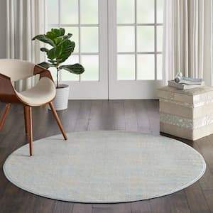 Jubilant Ivory/Light Blue 5 ft. x 5 ft. Moroccan Farmhouse Round Area Rug