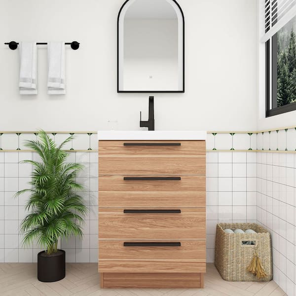 Carla 24 in. W x 20 in. D x 35 in. H Single Sink Freestanding Bath Vanity in White Oak with White Acrylic Top