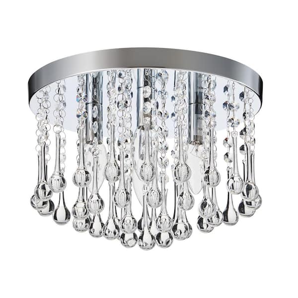 4-Light 11.8 in. Crystal Chandelier Drum Flush Mount Light Fixture, Nickel