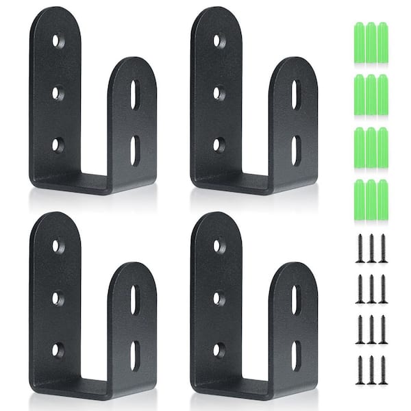 3.74x1.5x1.81 in. Steel U Bracket Door Security Bar Heavy Duty Carbon Black Indoor Outdoor Rust-Proof 4 Pack
