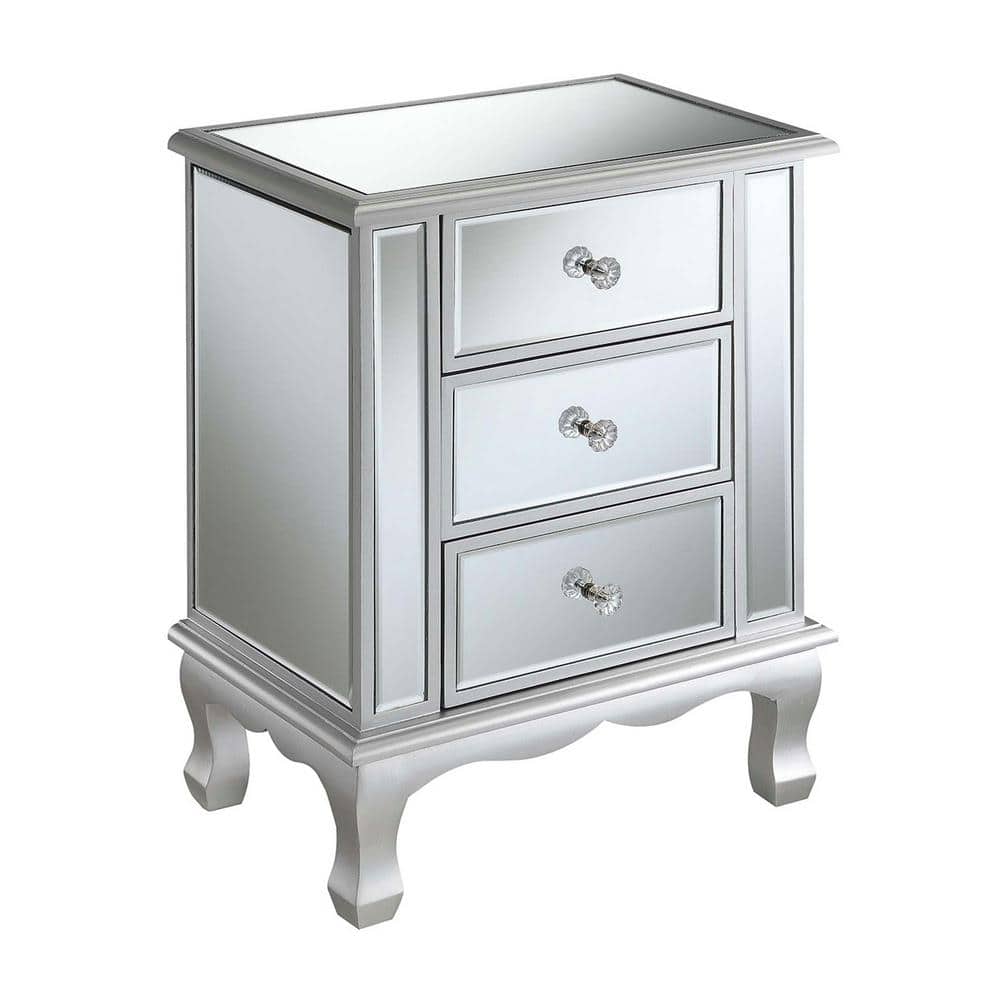 Silver Mirrored 3-Drawer End Table with Storage