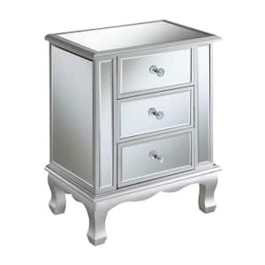 Gold Coast Vineyard 12 in. Silver Standard Rectangular Mirrored End Table with 3-Drawers