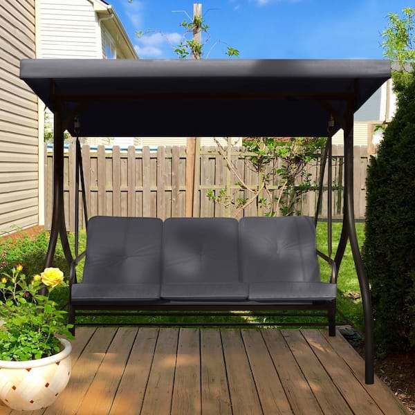 VEIKOUS 3 Person Patio Swing With Converting and Adjustable Canopy