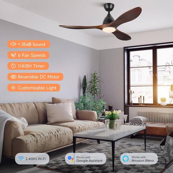 Merra 52 Smart Indoor Black Standard Ceiling Fan with Dimmable