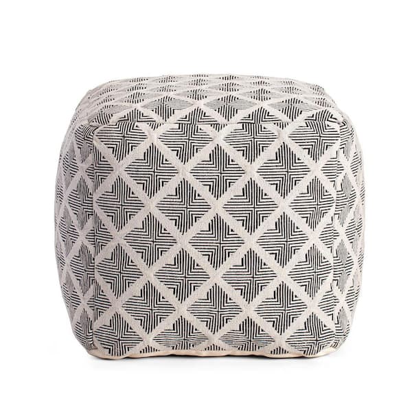 Anji Mountain Carondelet 20 in. x 20 in. x 20 in. Black and Ivory Pouf