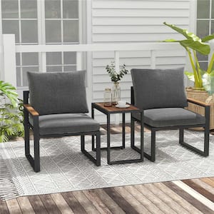 3-Piece Metal Patio Conversation Set with Gray Cushions
