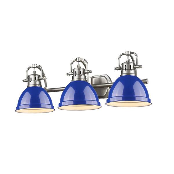 Golden Lighting Duncan 3-Light Pewter Bath Light with Blue Shade