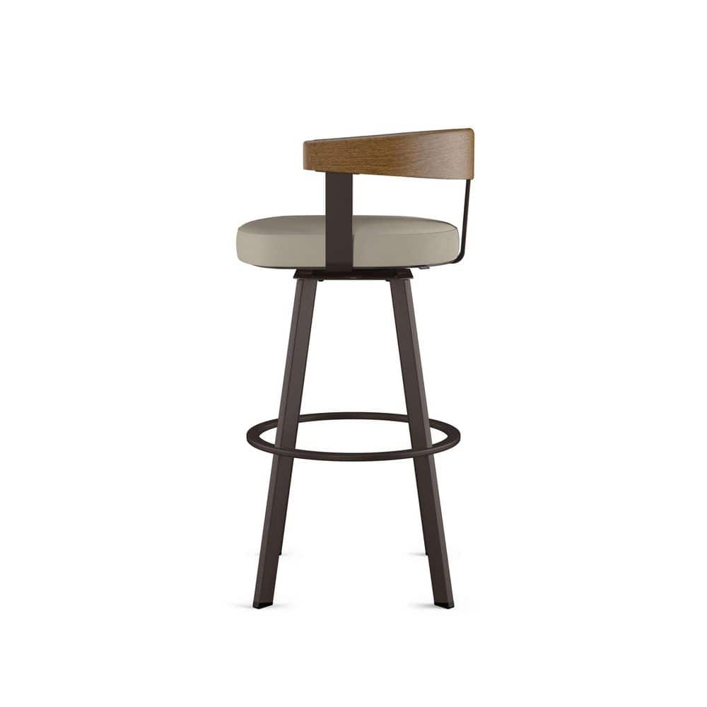 Lars 30" Swivel Bar Stool in Greige Faux Leather with Wood and Metal Frame