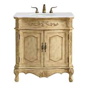 Simply Living 32 in. W x 21 in. D x 36 in. H Bath Vanity in Antique Beige with Ivory White Engineered Marble