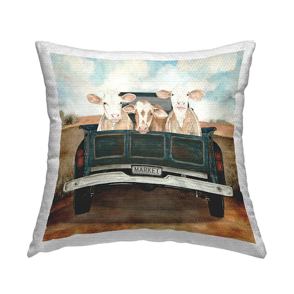 Stupell Industries Cows In Pickup Truck Multi-Color Square Outdoor Throw Pillow